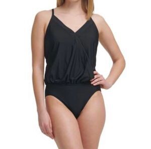Calvin Klein Blouson One Piece Swimsuit Black Size 12 New With Tags